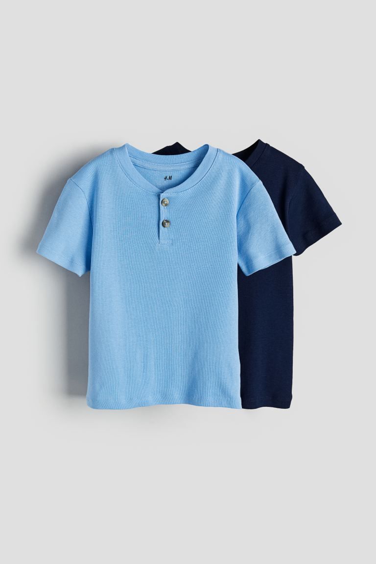 2-pack Henley T-shirts - Short sleeve - Regular length - Light blue/dark blue - Kids | H&M US | H&M (US + CA)
