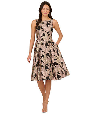 Adrianna Papell Women's Metallic Jacquard Midi Dress - Macy's | Macy's