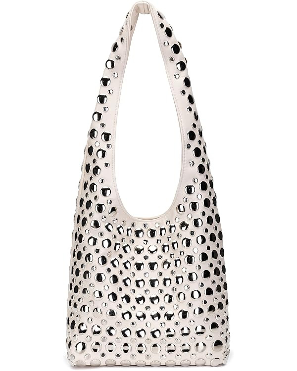 Stylish Studded Hobo Bag Y2K Rivets Bucket Purse for Women Trendy Small Shoulder Tote Handbag | Amazon (US)