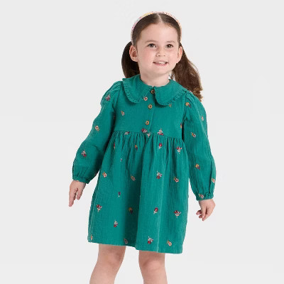 Toddler Girls' Long Sleeve Embroidered Woven Dress - Cat & Jack™ | Target