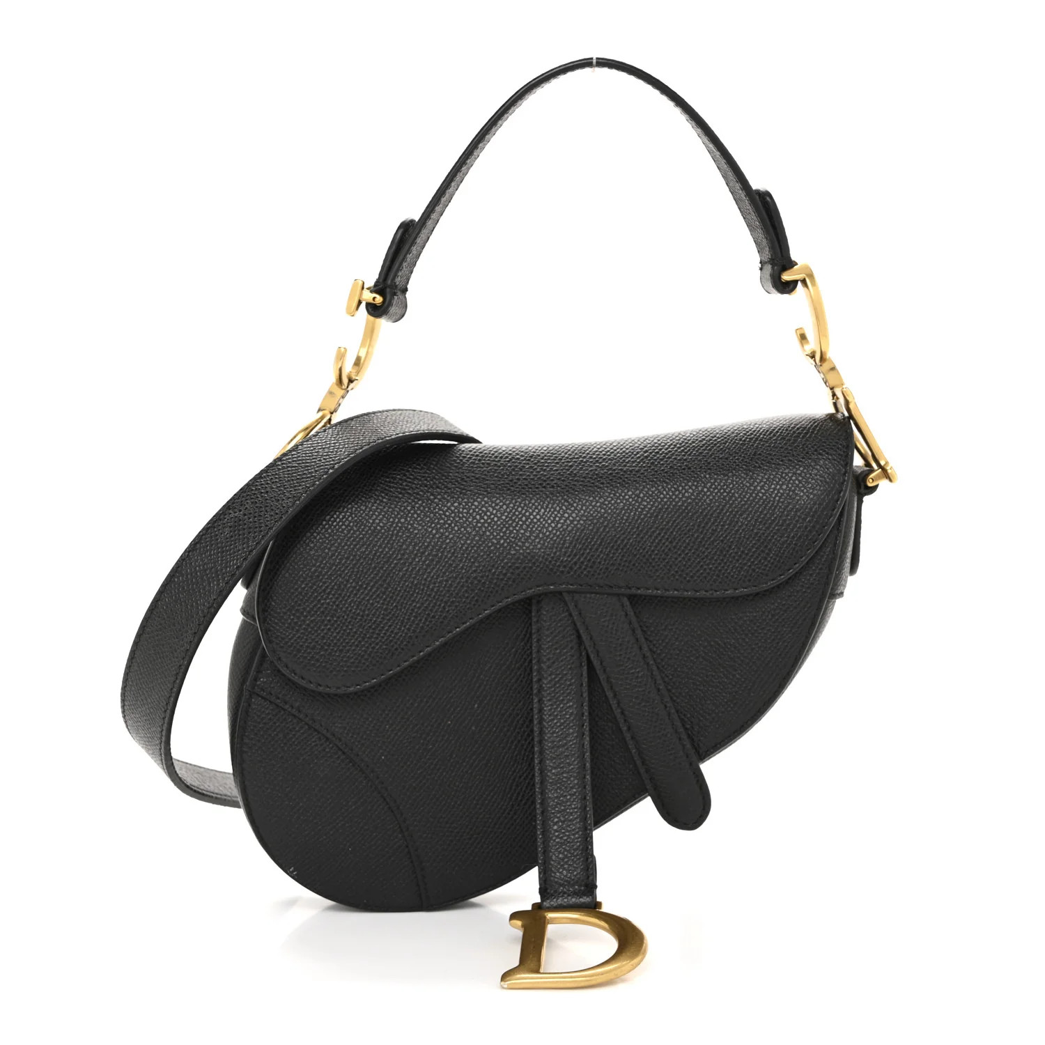 Grained Calfskin Mini Saddle Bag With Strap Black | FASHIONPHILE (US)
