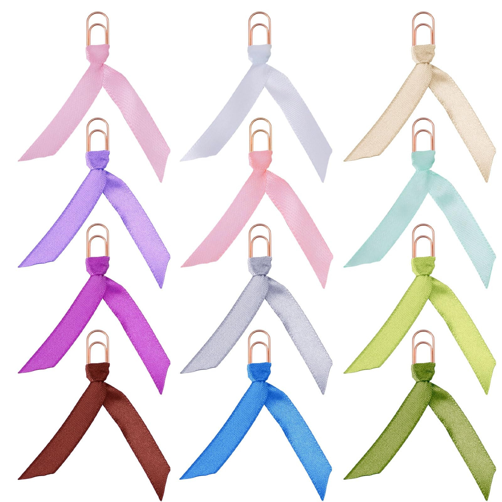 CHGCRAFT 12 Pcs 12 Colors Bow Bookmark with Carbon Steel Paper Clips Ribbon Bookmarks Planner Not... | Amazon (US)