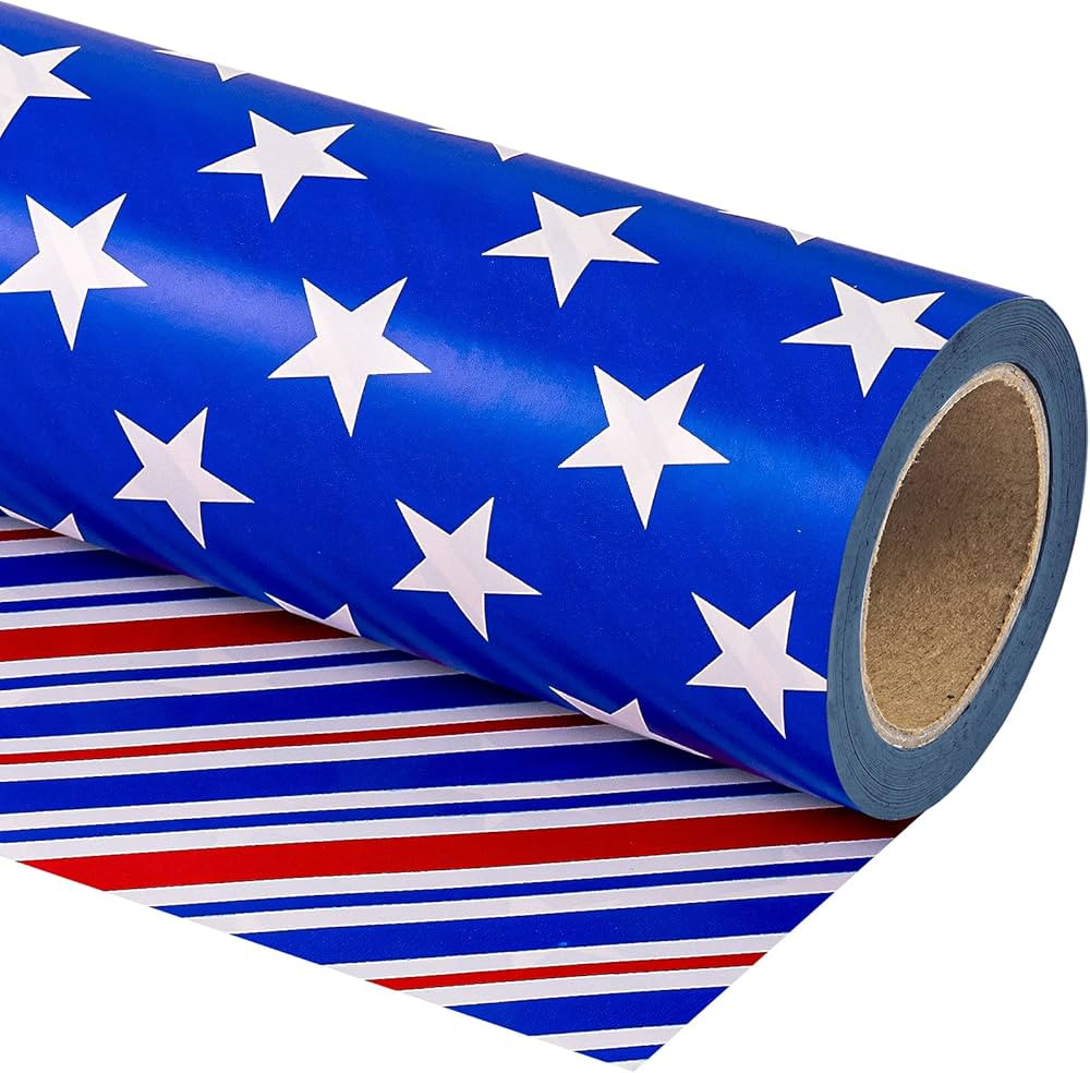 WRAPAHOLIC Reversible 4th of July Wrapping Paper - Mini Roll - 17 Inch X 33 Feet - Blue Red White... | Amazon (US)