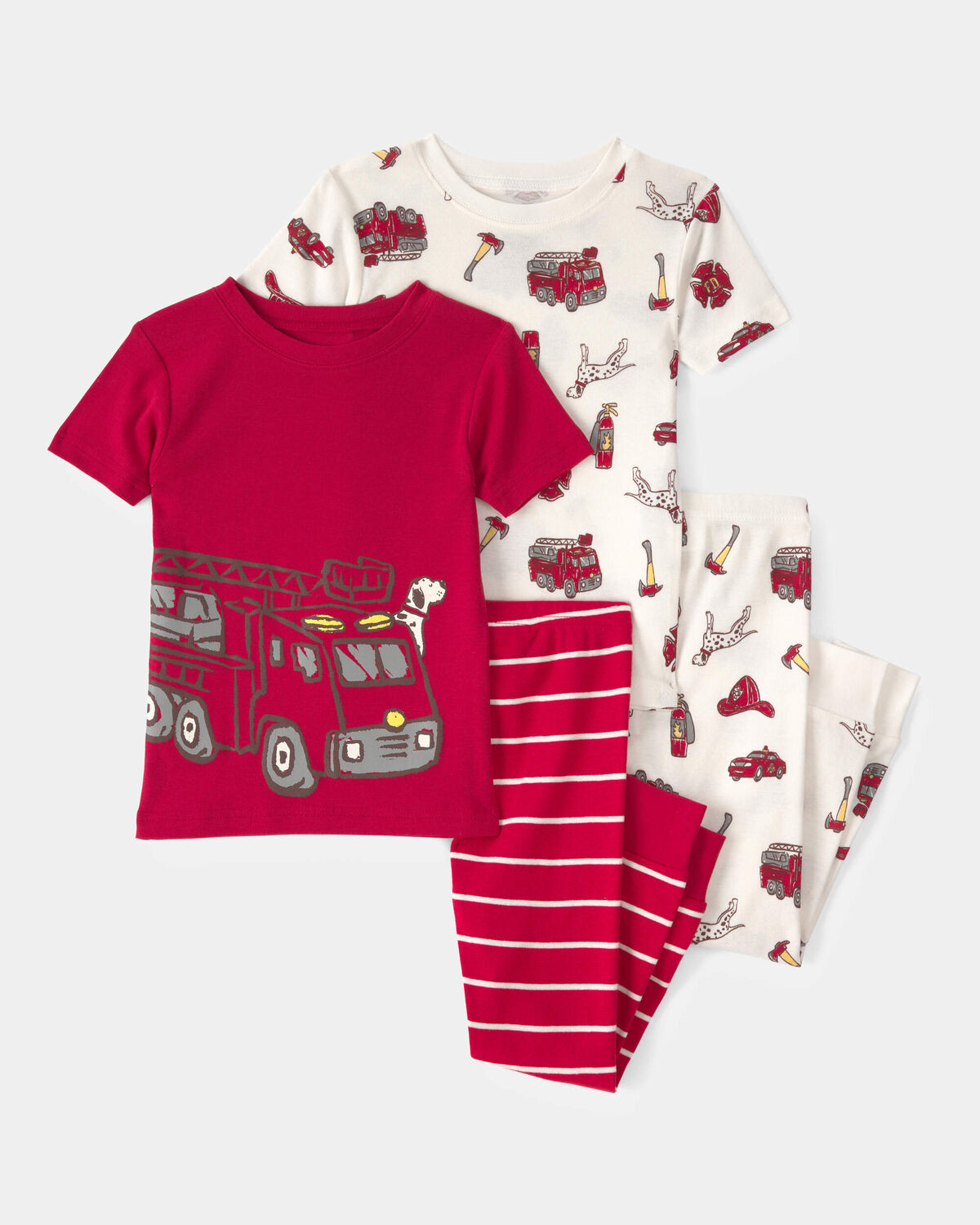 Toddler Boy Firetruck Striped 100% Cotton Snug Fit 4-Piece Pajama Set - Red/White | Carter's Inc