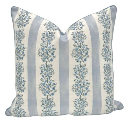 Jillien Harbor “The Juliet” Floral Block Print Pillow Cover – Soft Blue and Off-White Decorative Throw Pillow Cover – Grandmillennial Home Decor, 20" x 20" | Amazon (US)