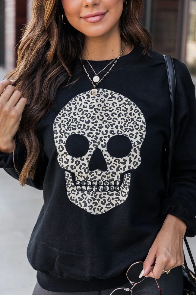 Animal Print Skull Black Graphic Sweatshirt | Pink Lily