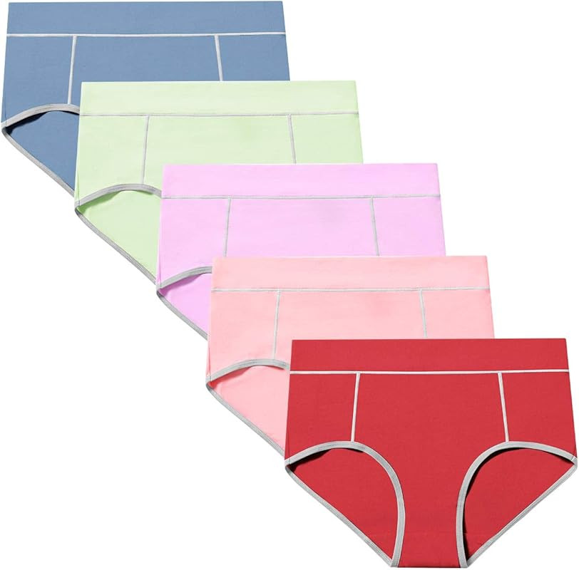 POKARLA Women's Cotton Stretch Underwear Ladies Mid-high Waisted Briefs Panties 5-Pack | Amazon (US)