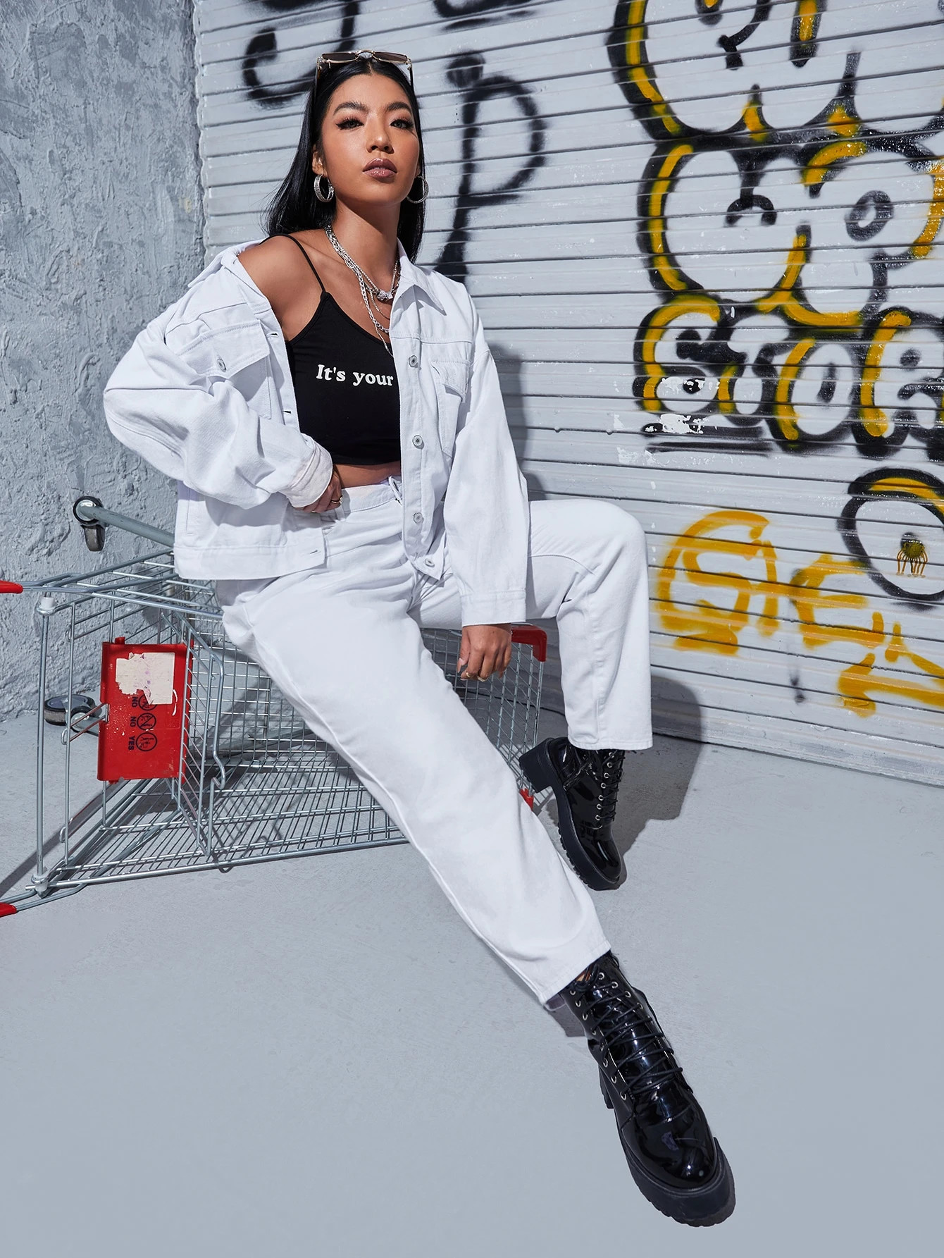 Plus Flap Pocket Denim Jacket & High Waist Jeans | SHEIN