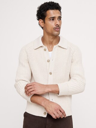 Cotton Ribbed Polo Shirt Cardigan | Banana Republic (US)