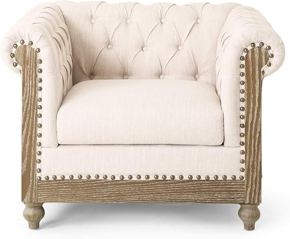 Christopher Knight Home Castalia Club Chair, Beige + Dark Brown 33.5D x 39W x 28H Inch | Amazon (US)