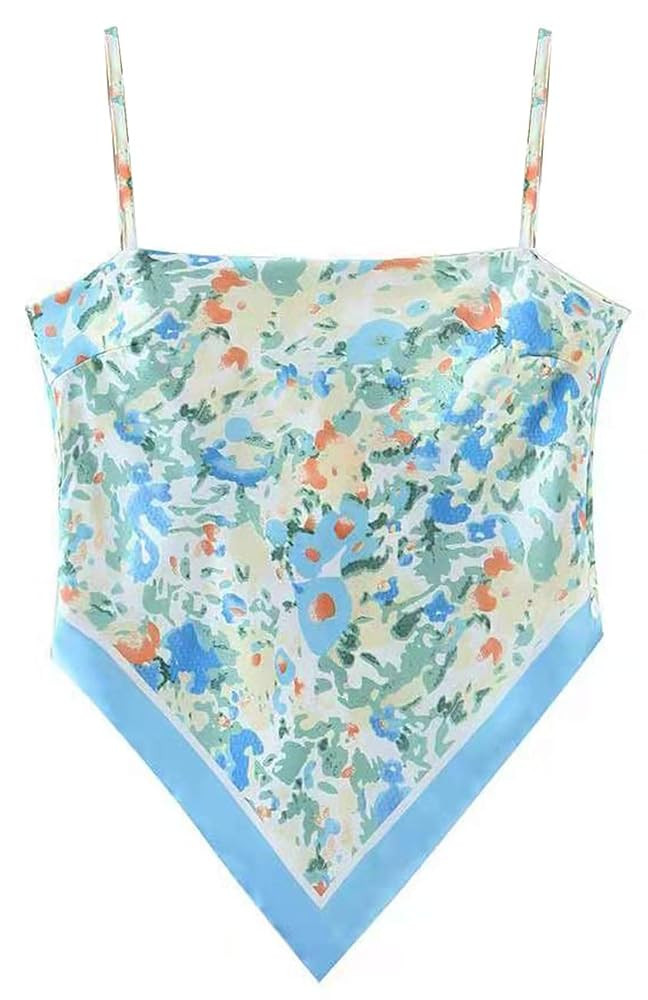 Women's Paisley Print Tie Back French Knot Hanky Hem Spaghetti Straps Handkerchief Cami Bandana T... | Amazon (US)