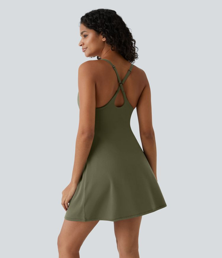 Women’s Softlyzero™ Plush Adjustable Straps Backless Crisscross 2-in-1 Pocket Flare Slip Acti... | HALARA