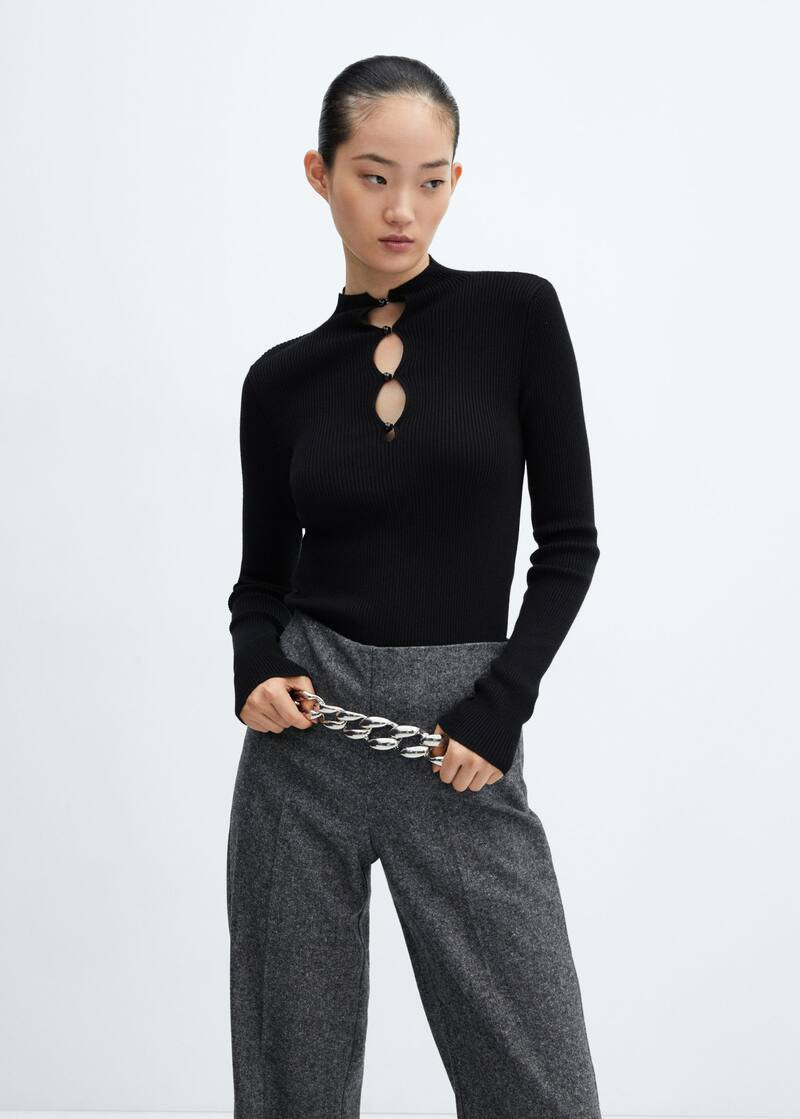 Pull-over maille côtelée boutons -  Femme | Mango France | MANGO (FR)