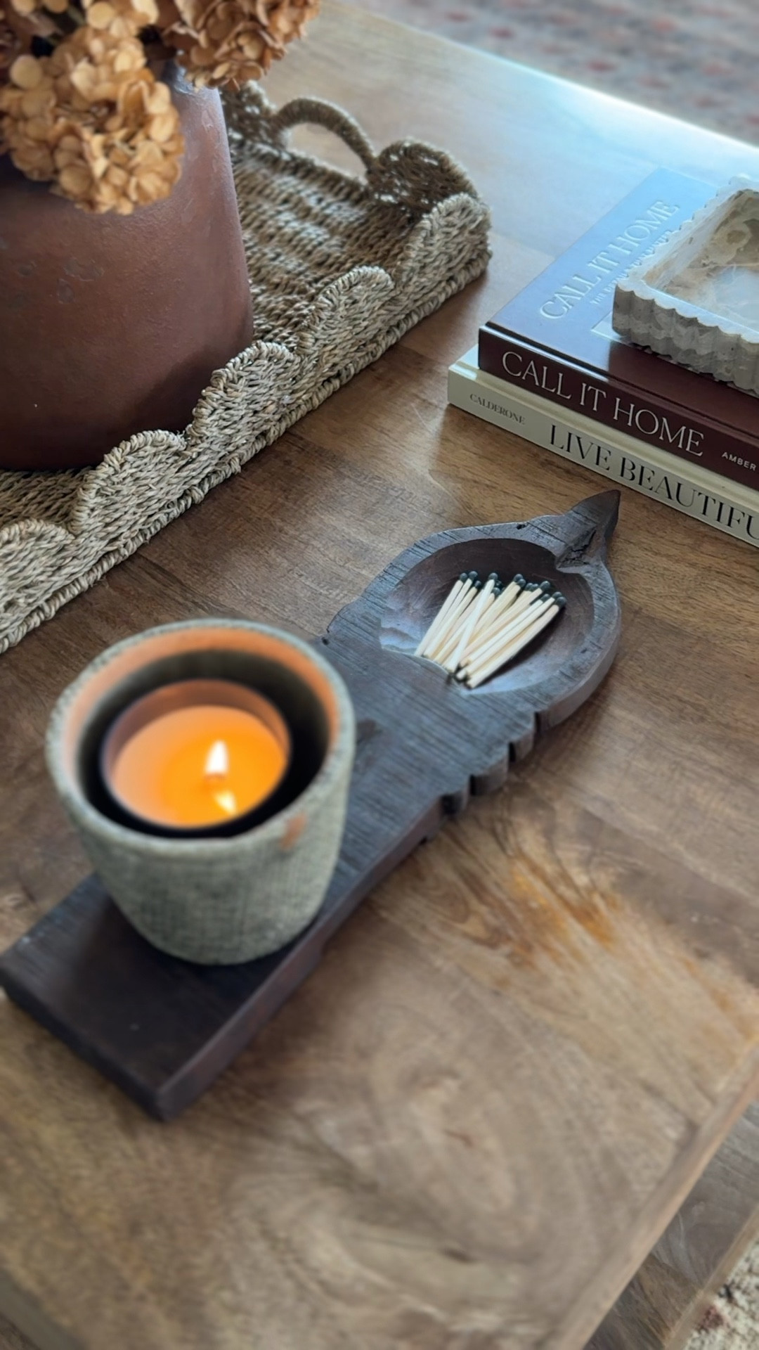 Shop our coffee table, scalloped woven tray, budget friendly

