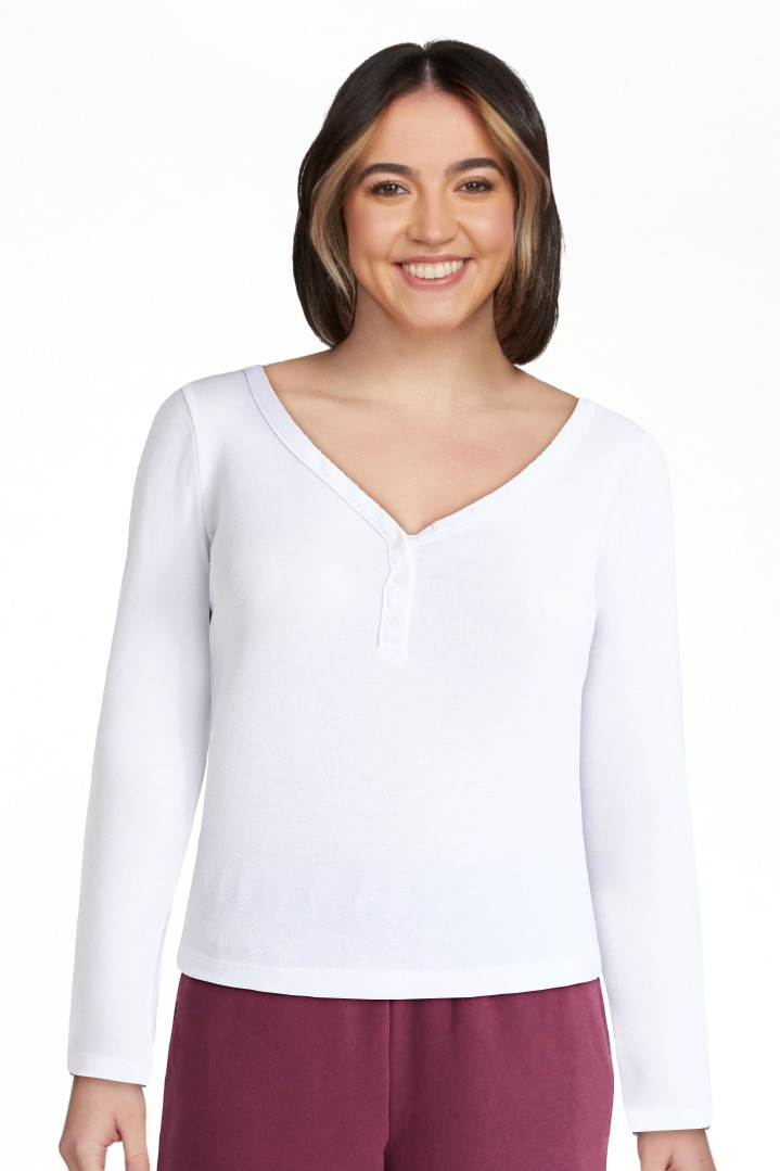No Boundaries Henley Top with Long Sleeves, Women’s - Walmart.com | Walmart (US)