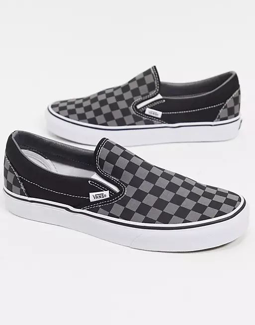 Vans Classic Checkerboard slip-on sneakers in black and gray | ASOS (Global)