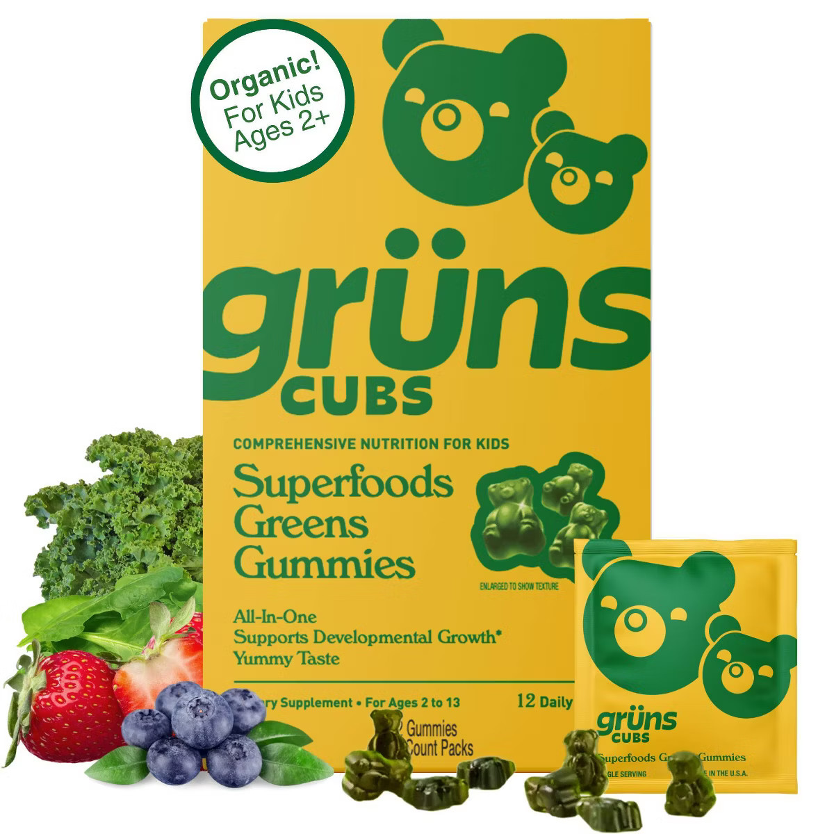 Grüns Kids' Low Sugar Superfoods Greens Gummies - 72ct/12 Servings | Target