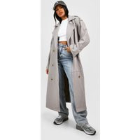 Womens Double Breasted Trench Belted Trench Coat - Grey - 12 | boohoo (US & Canada)