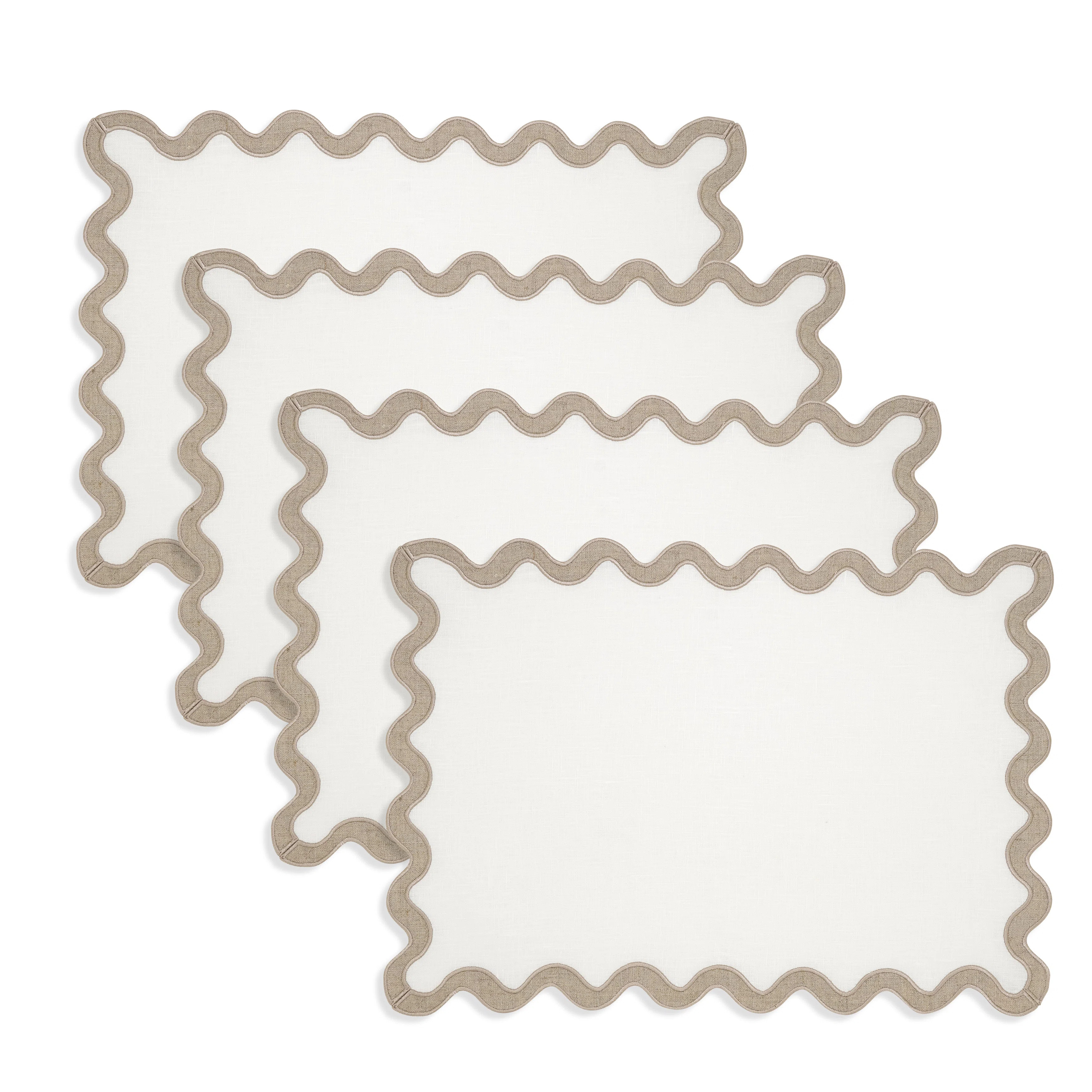 100% Linen Eco Scallop Border Placemat (Set of 4) (Set of 4) | Birch Lane