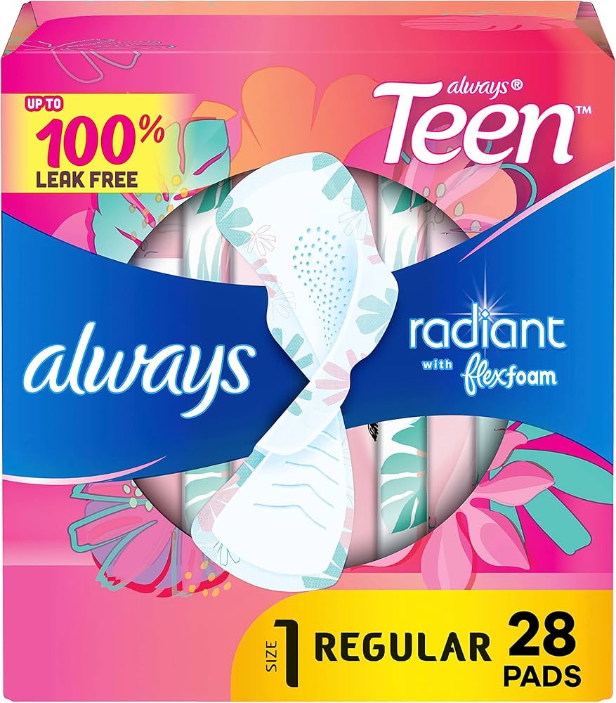 Always Radiant FlexFoam Teen Pads Regular Absorbency, 100% Leak Free Protection is possible, with... | Amazon (US)