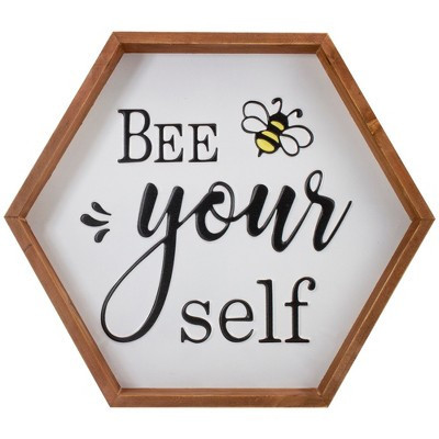 Northlight Wooden Framed "Bee Yourself" Metal Sign Spring Wall or Table Decoration - 16" | Target
