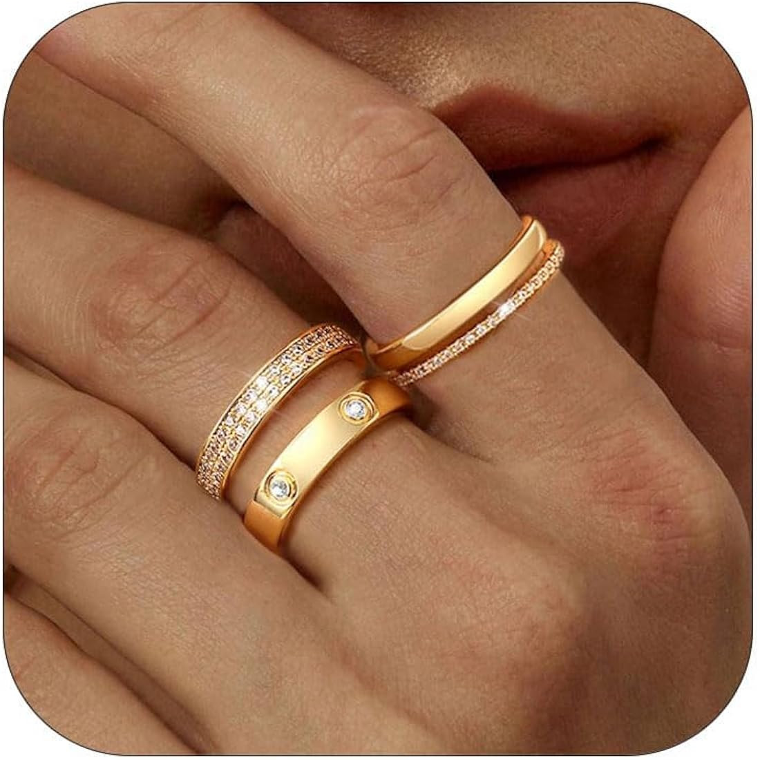 RLMOON 3PCS Gold Silver Rings for Women Non Tarnish Stacking Stackable Rings Trendy Dainty 18K Go... | Amazon (CA)
