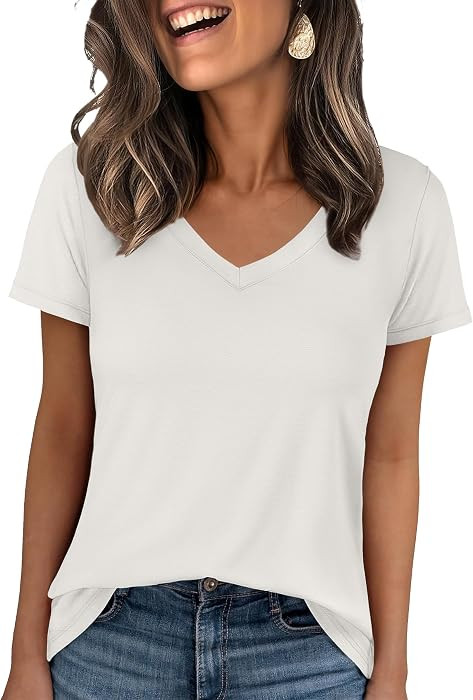 ANRABESS Womens Short Sleeve Tops Casual V Neck Wrinkle - Free Basic T Shirts Summer Cute Tee 202... | Amazon (US)