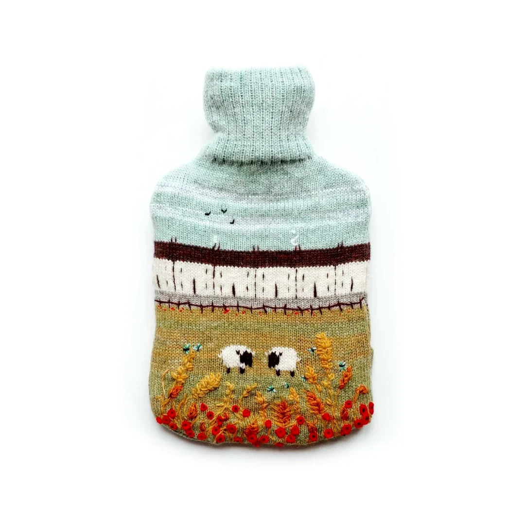 Knitted Lambswool Hot Water Bottle Cover Featuring a Countryside Design. - Etsy | Etsy (US)