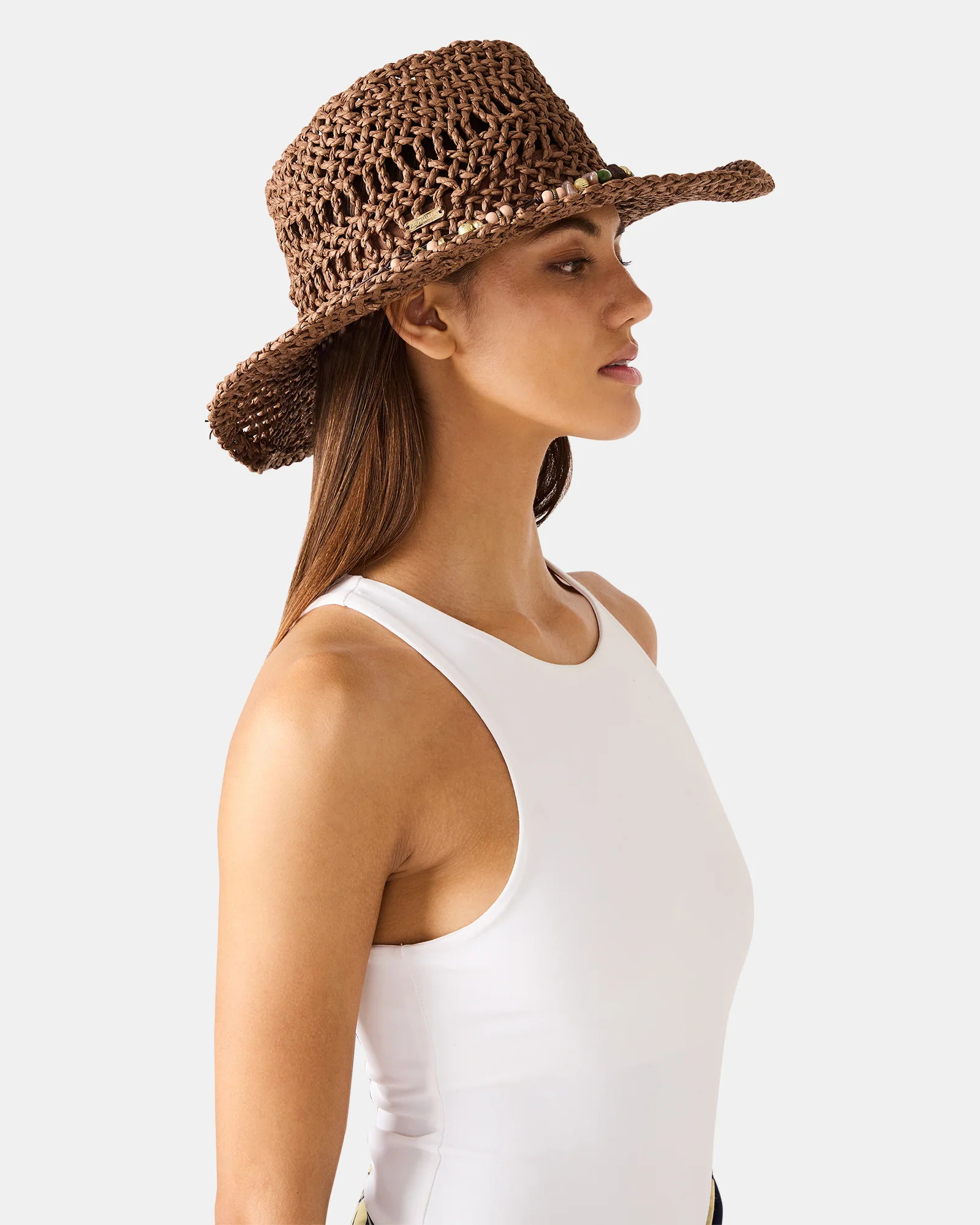 LEI BEADED TRIM WESTERN HAT Chocolate Women's Cowboy Hat | Steve Madden (US)