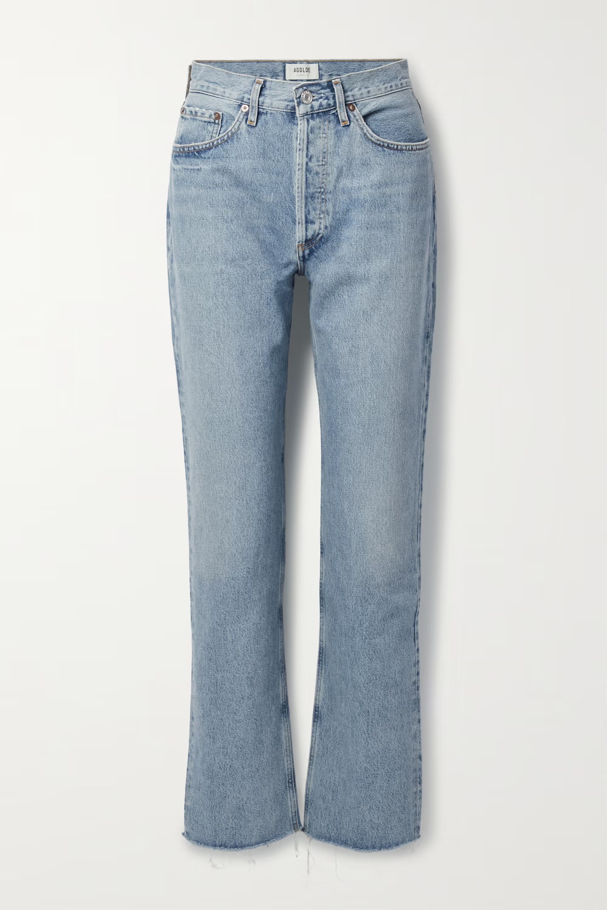 Light denim Lana distressed mid-rise straight-leg organic jeans | AGOLDE | NET-A-PORTER | NET-A-PORTER (US)
