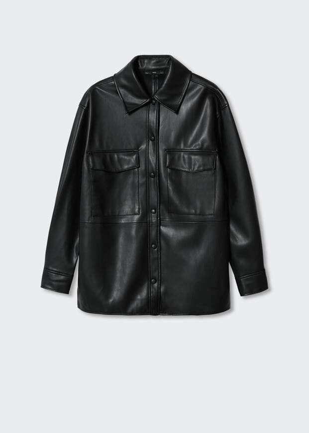 Oversized leather-effect overshirt -  Women | Mango USA | MANGO (US)
