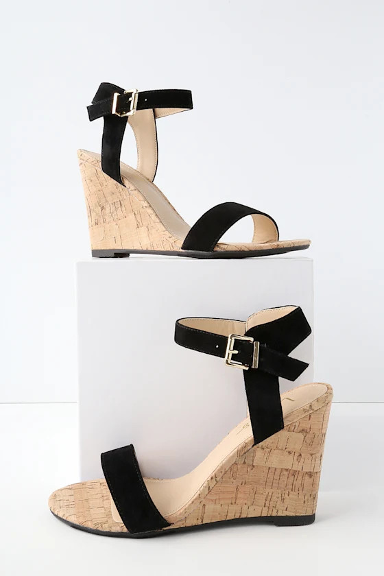 Whitney Black Suede Wedge Sandals | Lulus (US)