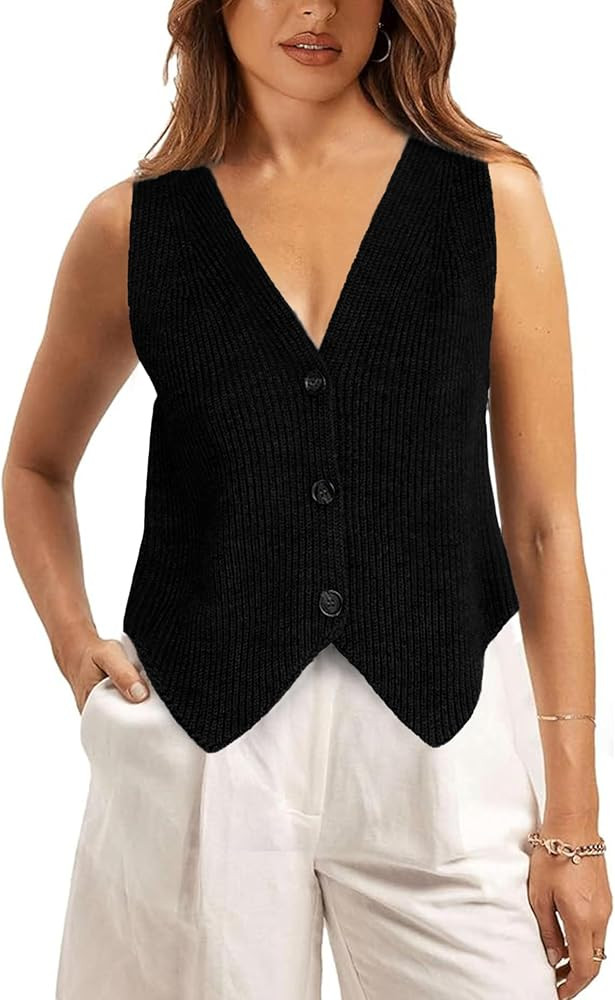 Athlisan Womens Casual V Neck Sweater Vest Sleeveless Button Down Knit Cardigan Vest Tank Tops | Amazon (US)