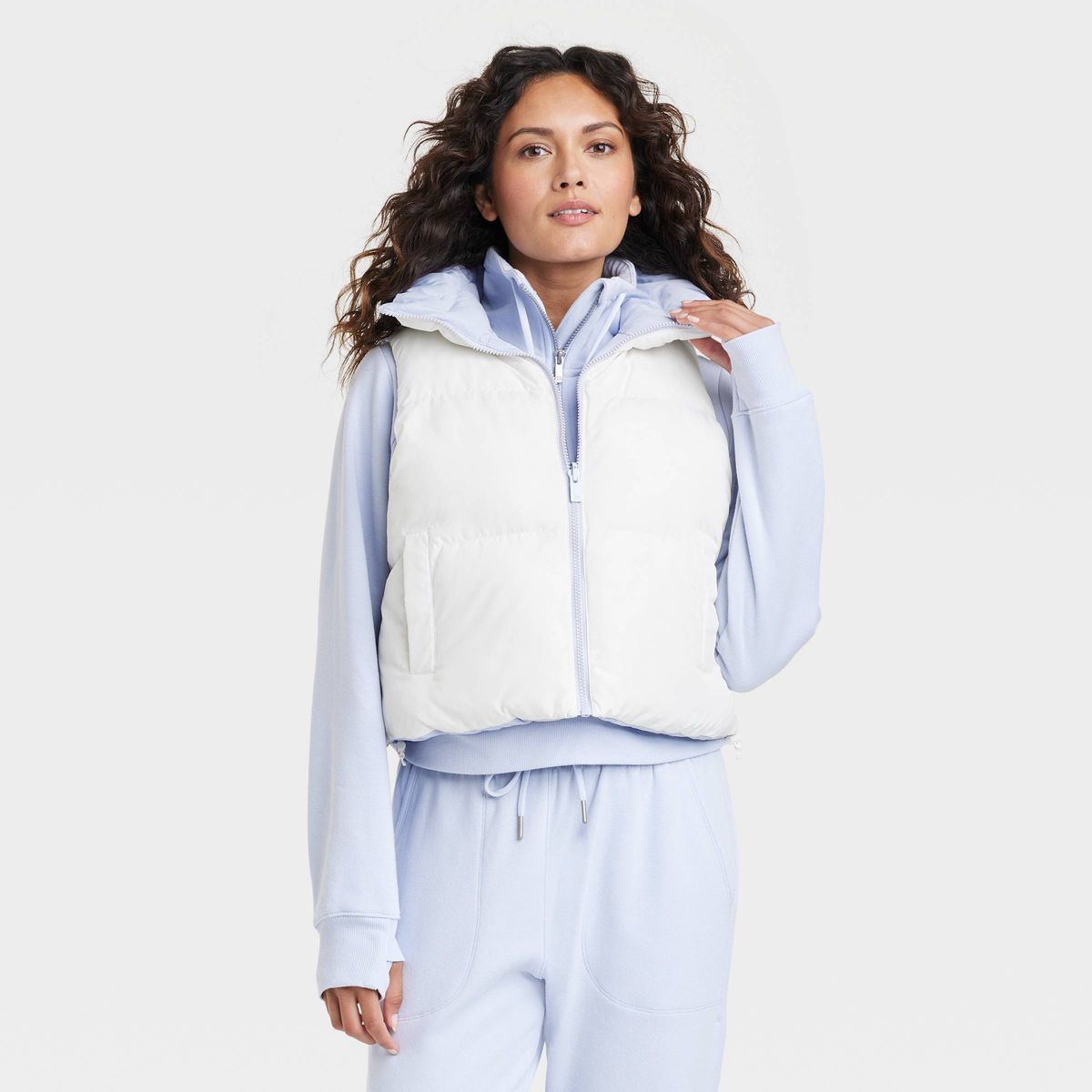 Women's Reversible Snowsport Short Puffer Vest - All in Motion™ Cream 1X | Target