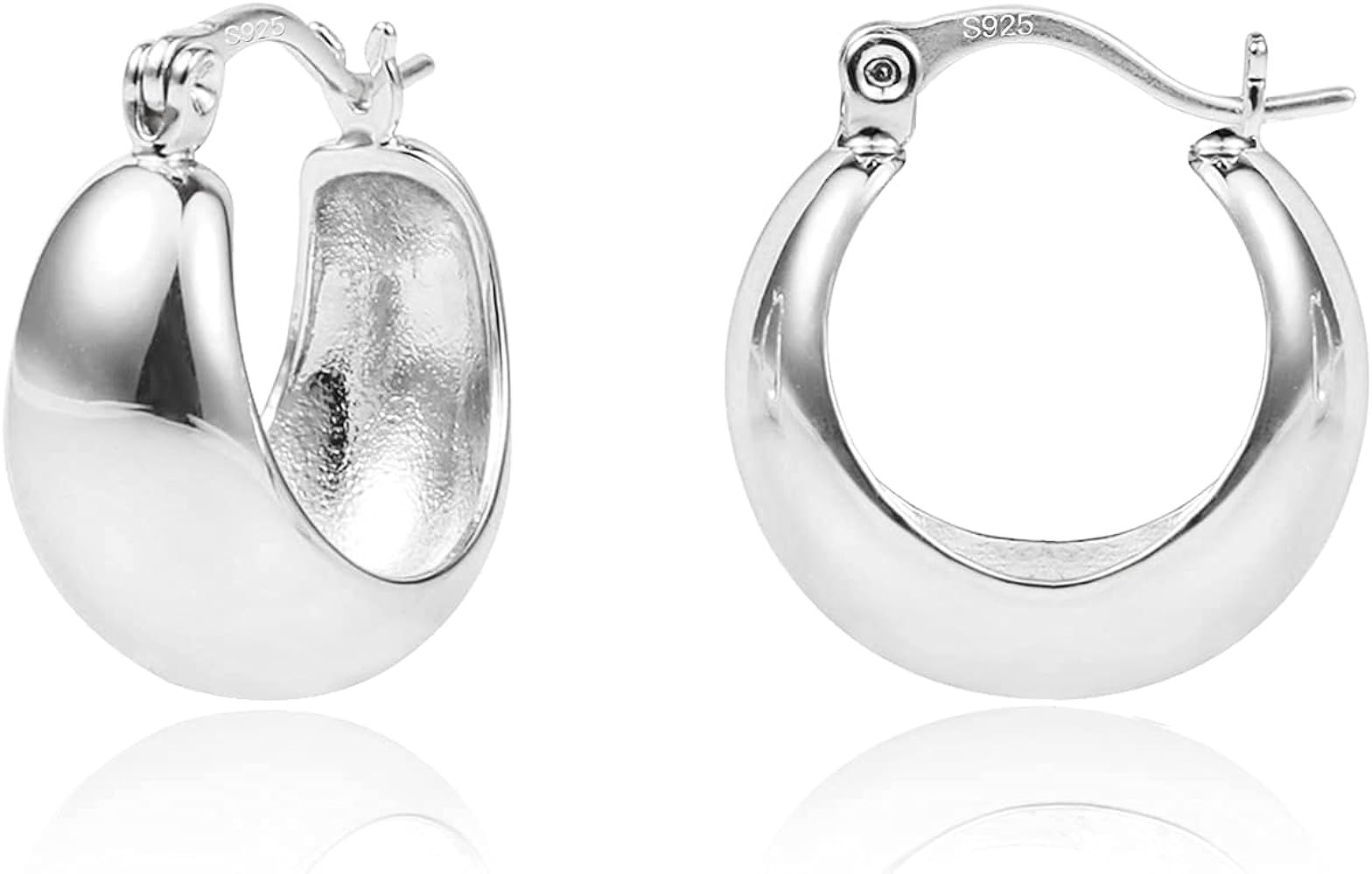 KISSPAT Sterling Silver Chunky Hoop Earrings for Women Hypoallergenic Thick Huggie Earring Wide H... | Amazon (US)