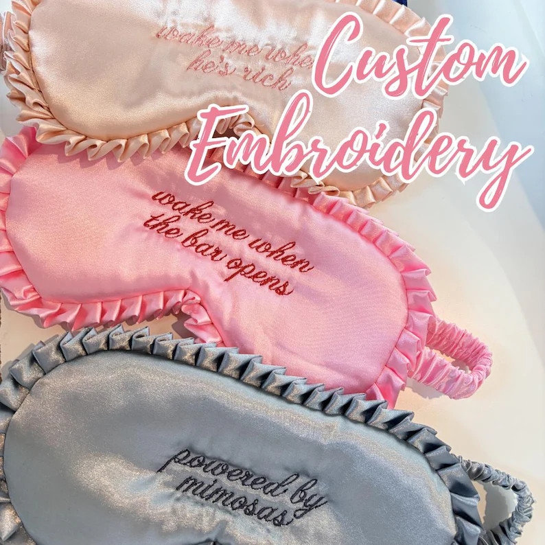Custom Bachelorette Ruffle Sleep Mask, Embroidered Bride & Squad Eye Mask, Funny Party Favor, Gir... | Etsy (Global)