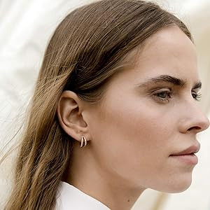 PAVOI 14K Gold Plated Sterling Silver Split Hoop Huggie Earrings in Rose Gold, White Gold and Yel... | Amazon (US)