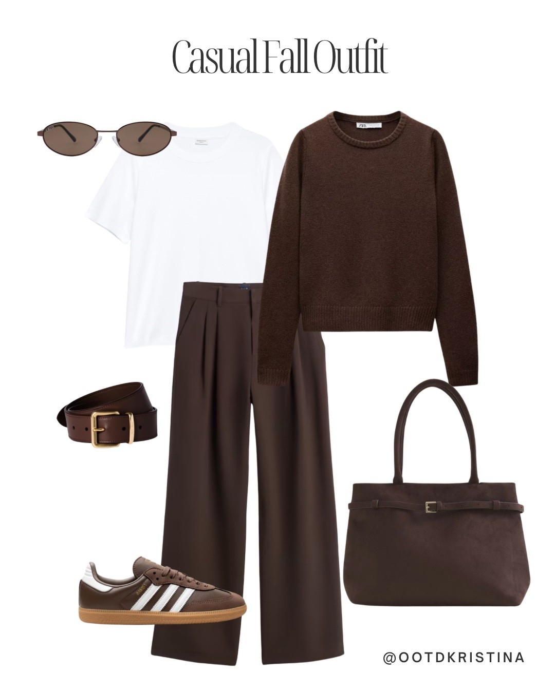 Casual fall outfit idea 
#falloutfit #casualoutfit #sneakers #darkbrown #chocolatebrown #widelegpants #sweater 

#LTKFindsUnder50 #LTKSeasonal #LTKFallSale