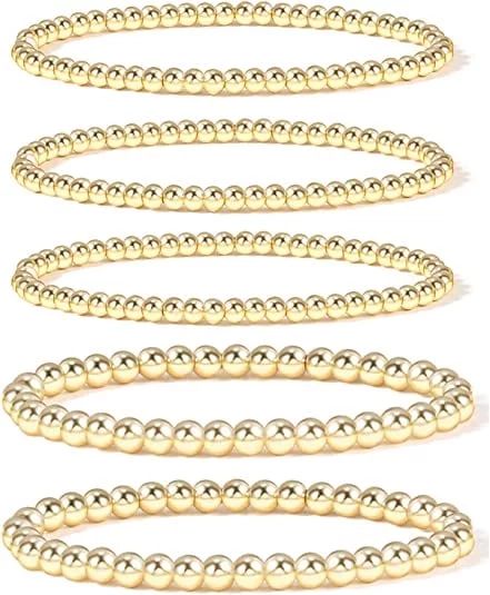 Best Gold Bead Bracelet for Women,14K Gold Plated Bead Ball Bracelet Stretchable Elastic Bracelet | Walmart (US)