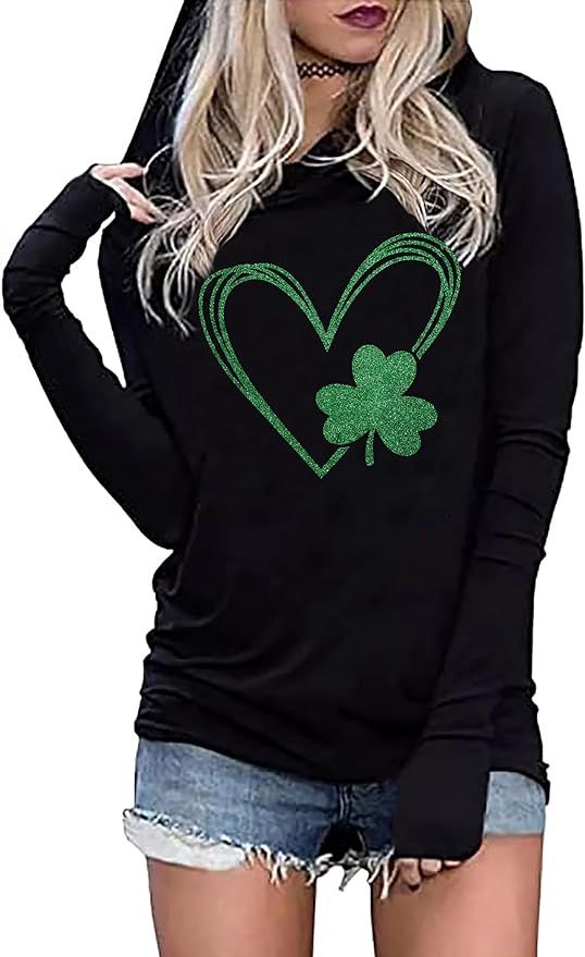 St Patricks Day Hooide for Women Shamrock Graphic Shirts Green Clover Long Sleeve Irish Pullover ... | Amazon (US)