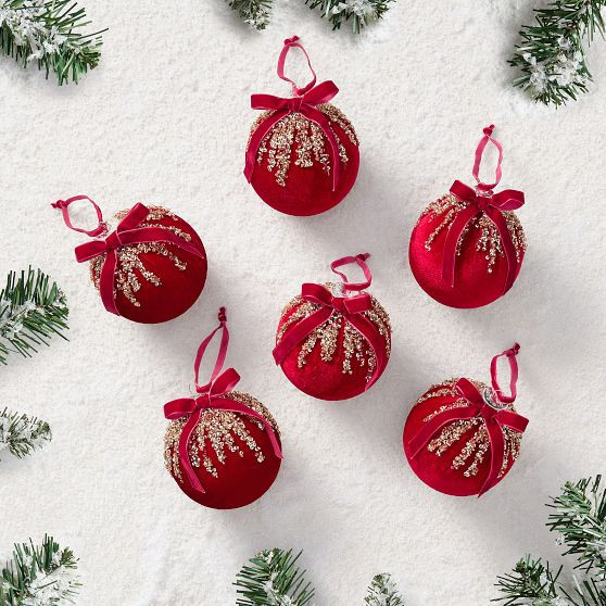 LoveShackFancy Red Velvet Ball Ornaments - Set of 6 | Pottery Barn Teen