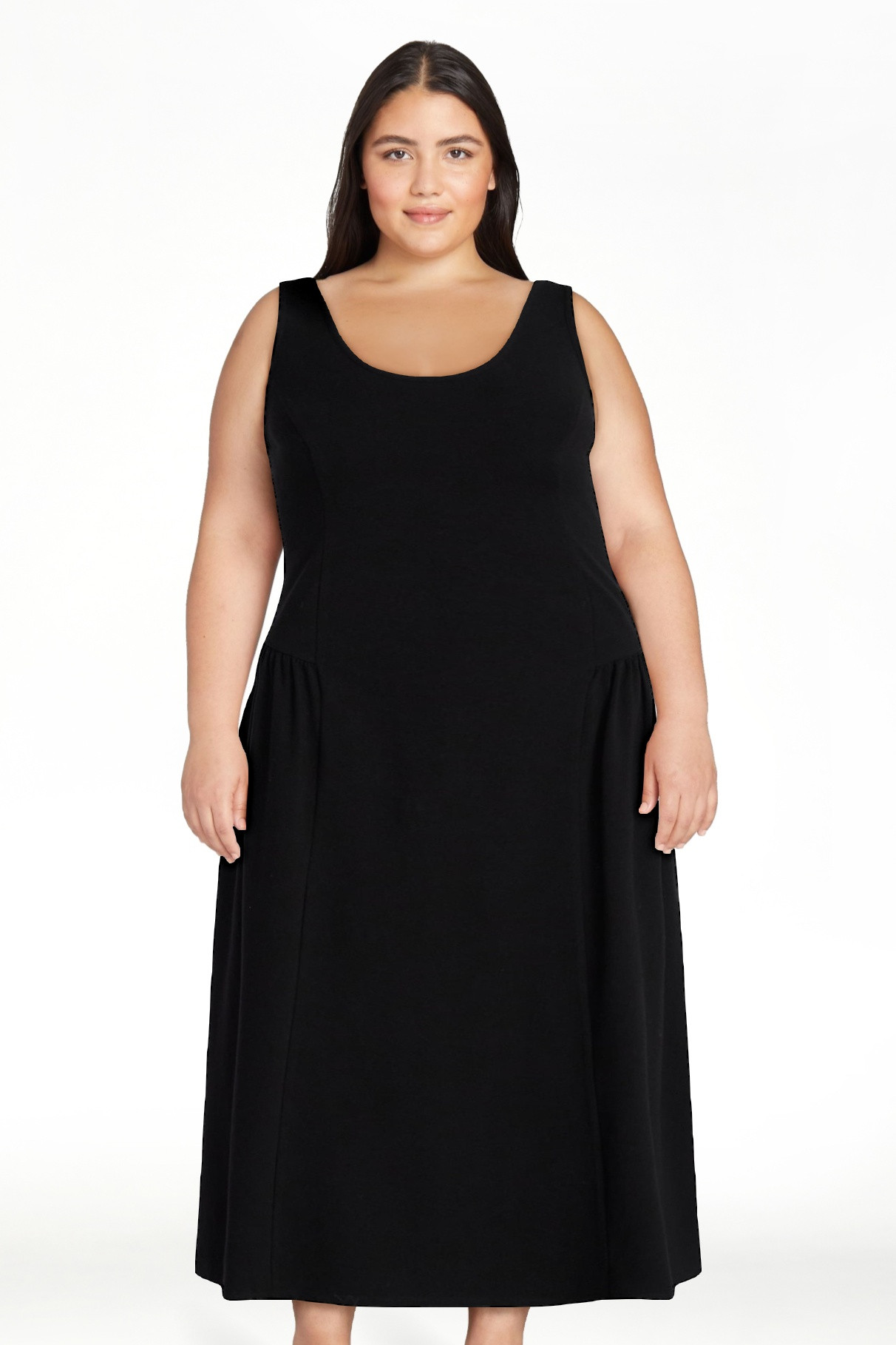Scoop Women's and Women's Plus Stretch Cotton Blend Midi Basque Dress, Sizes XS-4X | Walmart (US)