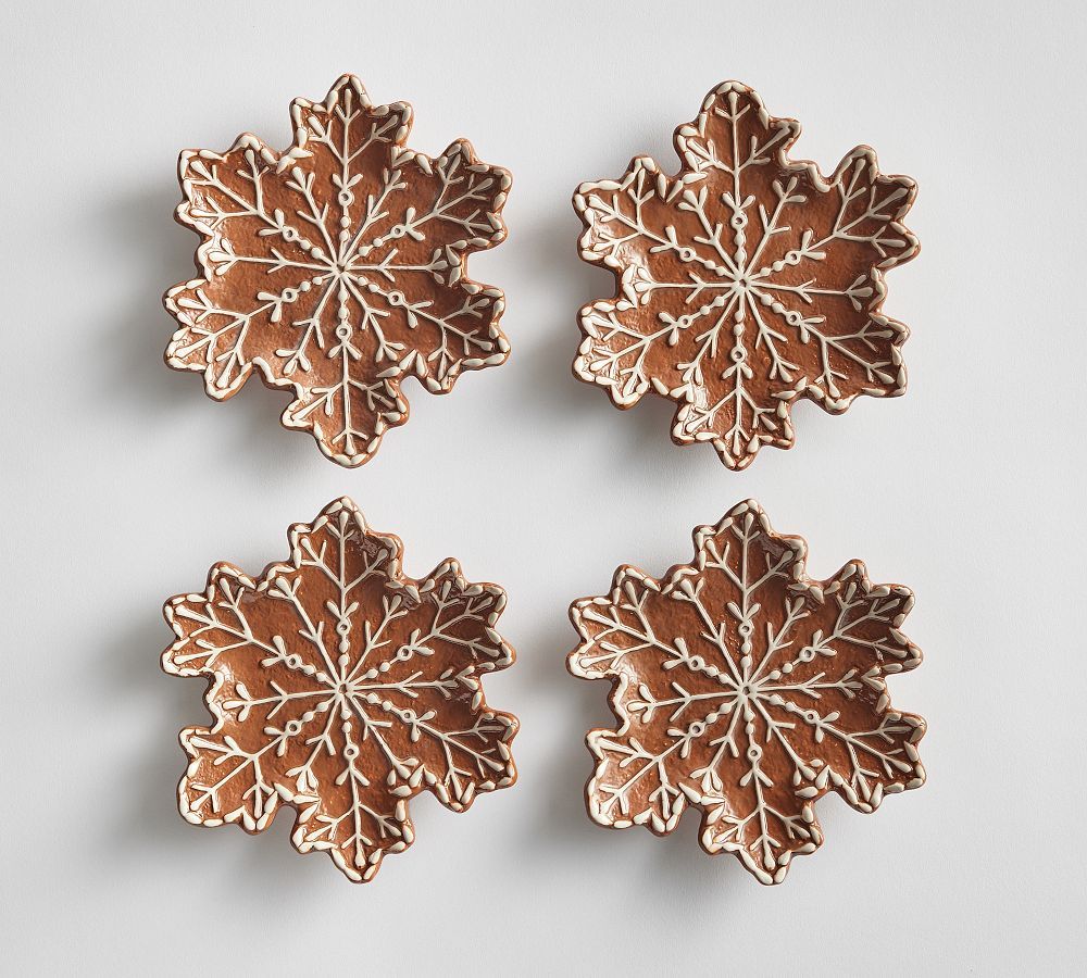 Gingerbread Snowflake Stoneware Appetizer Plates - Set of 4 | Pottery Barn (US)