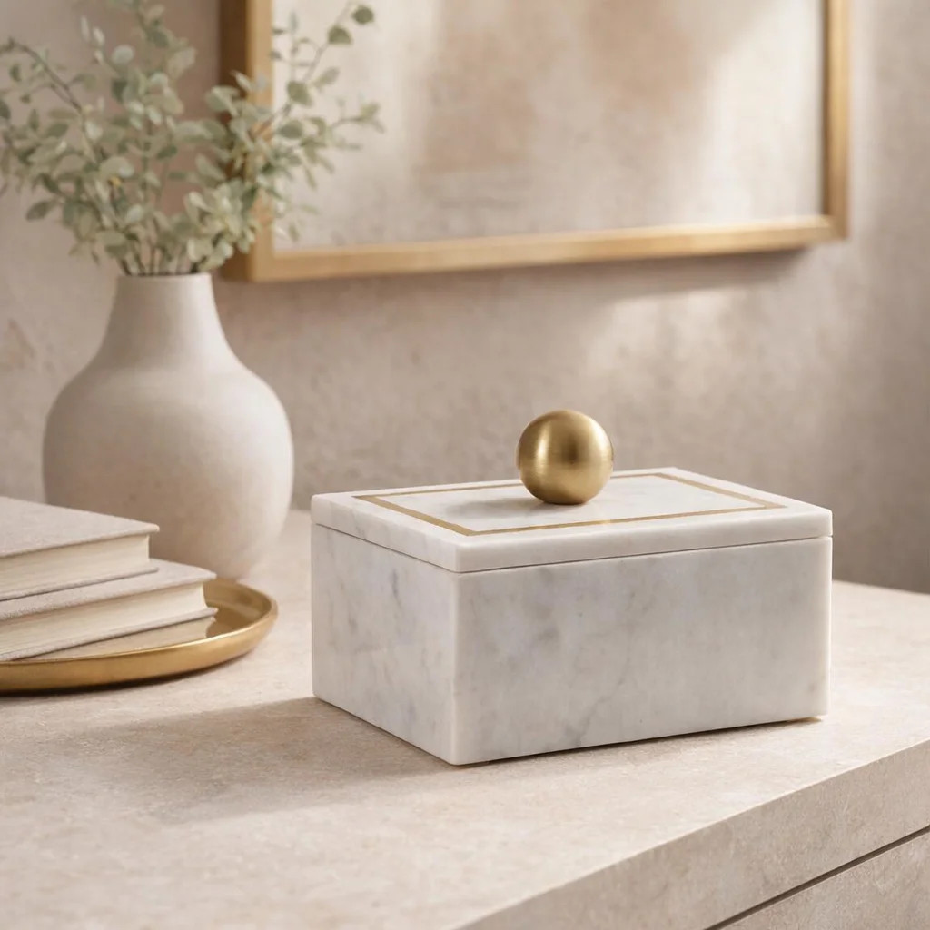 Scarbrough Decorative Box Marble Stone Metal Brass Modern Storage Container with Removable Lid Co... | Wayfair North America