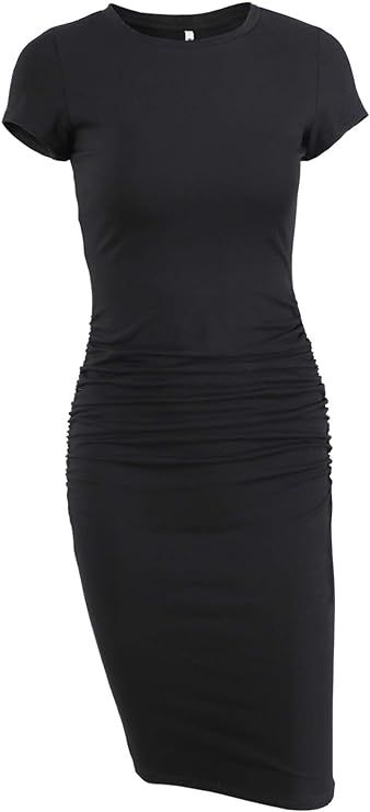 Missufe Women's Short Sleeve Ruched Casual Sundress Midi Bodycon T Shirt Dress | Amazon (US)