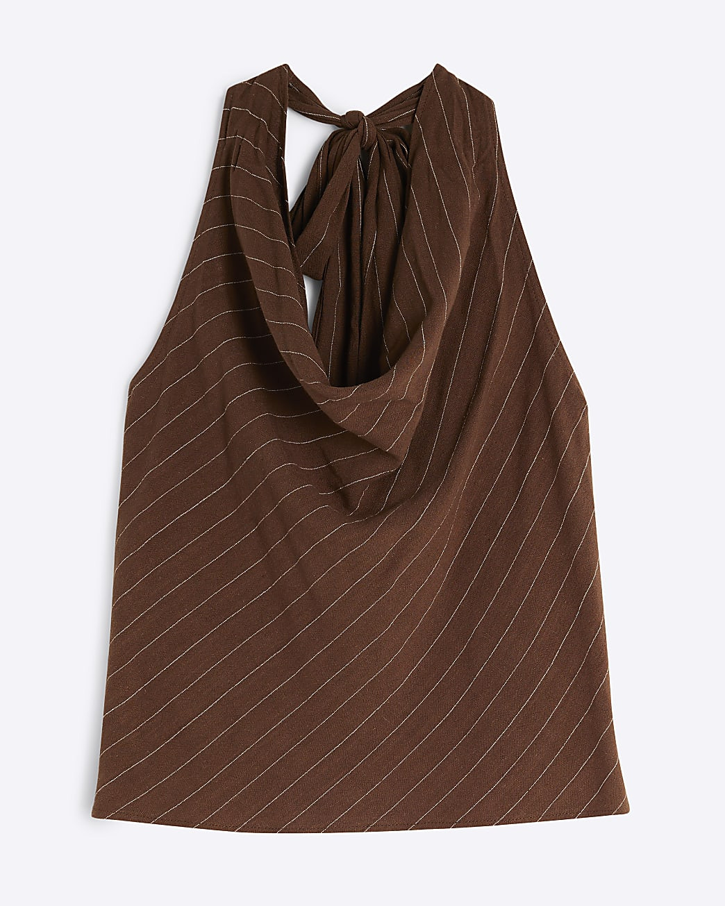 Brown Stripe Halter Neck Tie Top | River Island UK & IE