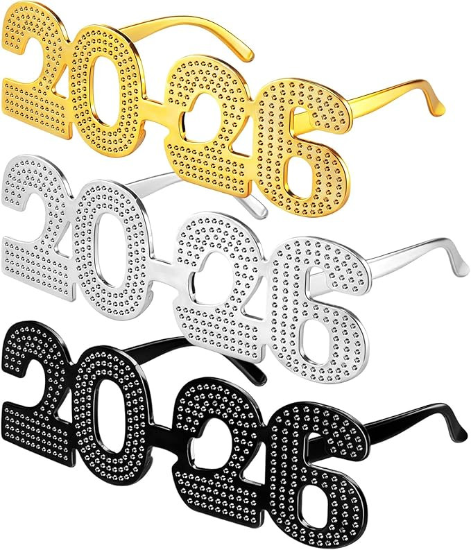 Kanayu 3 Pcs 2026 Glasses New Years Eve Glasses Props 2026 New Years Party Supplies for Women Men... | Amazon (US)