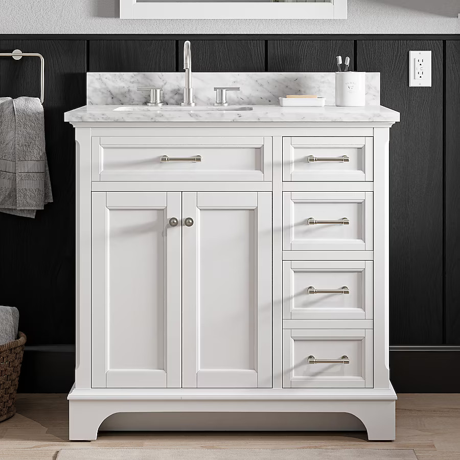 allen + roth Roveland 36-in White Undermount Single Sink Bathroom Vanity with Carrara Natural Mar... | Lowe's
