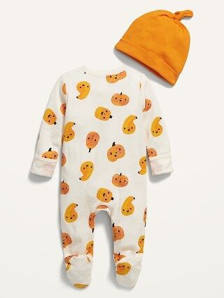 Unisex Printed Sleep & Play Footed One-Piece and Beanie Set for Baby | Old Navy (US)