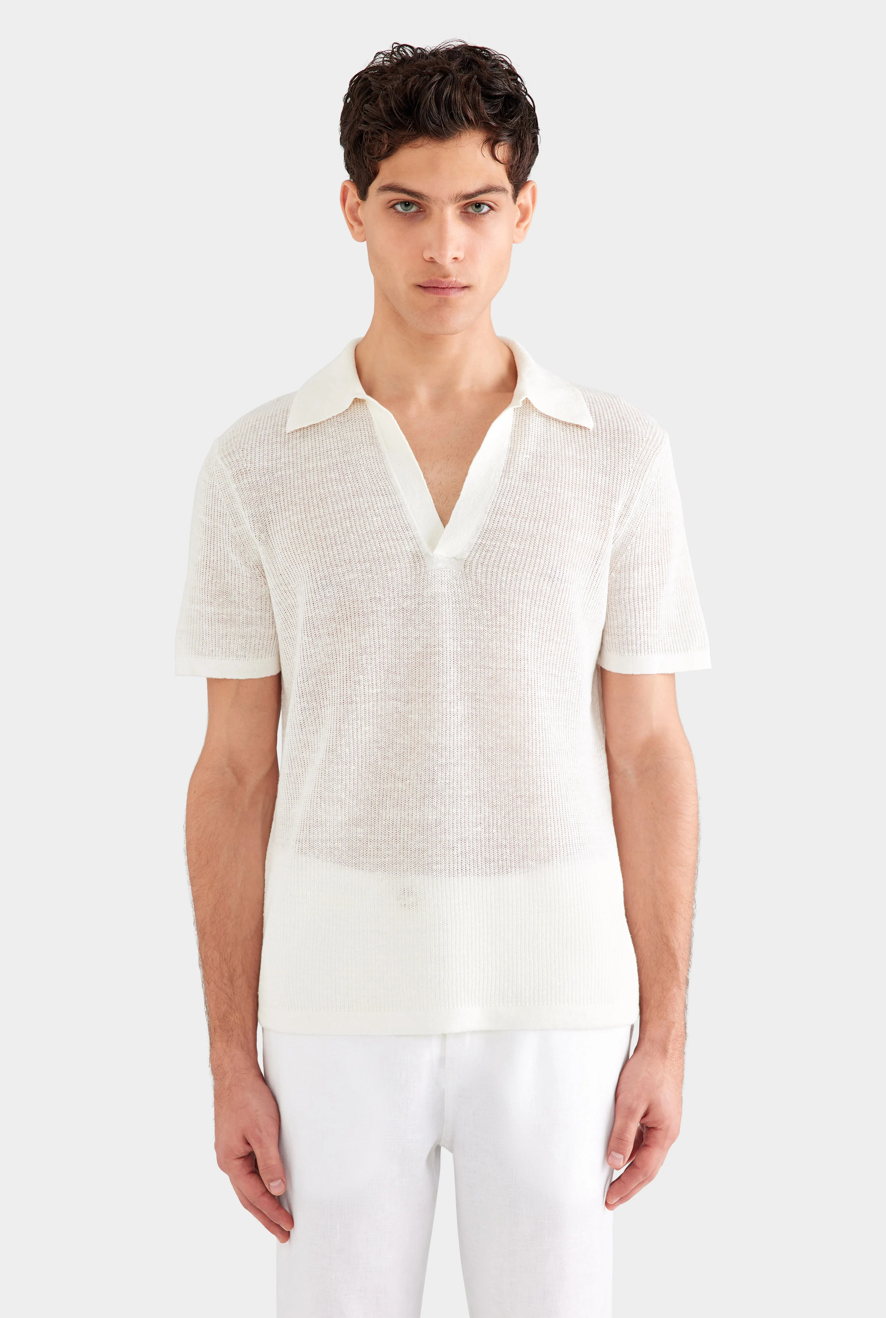 Mens Rib Knit Open Neck Polo in Off White 2.0 | Venroy | Venroy AU